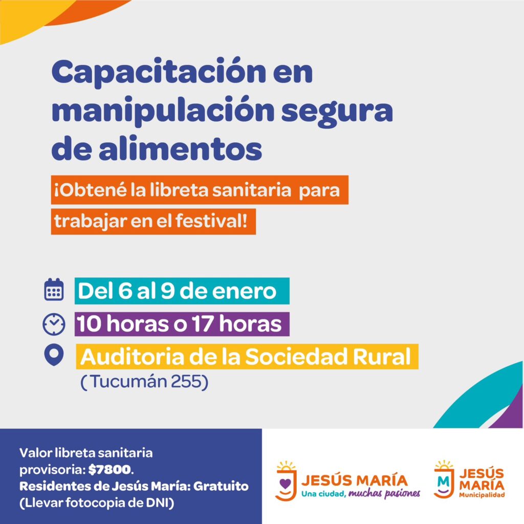 Jesús María hará cuatro jornadas de capacitaciones de manipulación de alimentos para el Festival